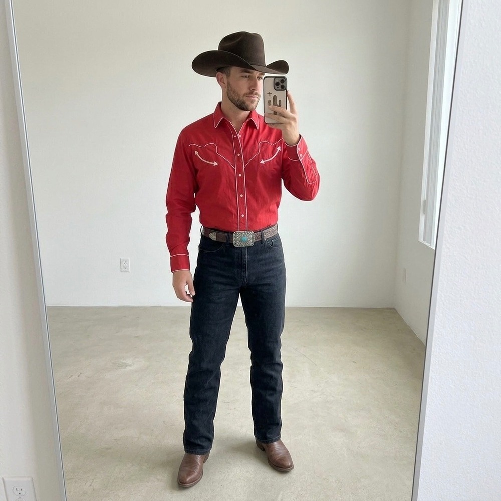 White Horse Mens Red Western Pearl Snap Shirt Arrowhead Embroidery Large Rodeo